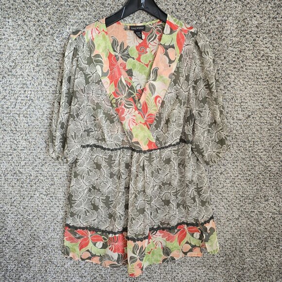 Lane Bryant‎ Dress Womens Plus 14/16 Sheer Mini Floral Surplice Neck Casual - Picture 1 of 7